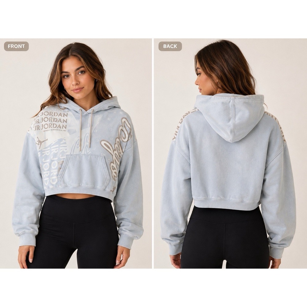 Jordan‎ Womens Medium Blue Fleece Legacy All Over Print Graphic Loose Fit Baggy